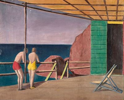 Composizione al mare, olio su tela