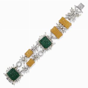 A 14K white gold, diamond and stones bracelet