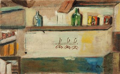 Osteria di Assisi (interno) - olio su tela, 1923