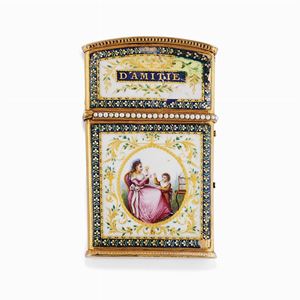 A 18K yellow gold and enamels case, 19th century (defects)