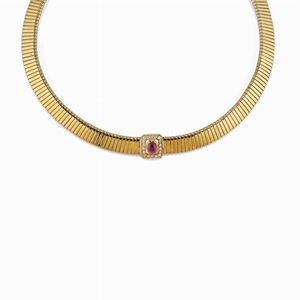 A 18K yellow gold, ruby and diamond necklace