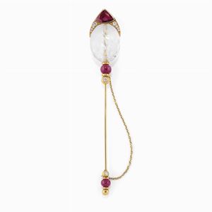 A 18K yellow gold, rock crystal, ruby and diamond brooch, Fasano