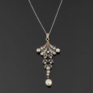 A pearl and diamond pendant, 19th Century