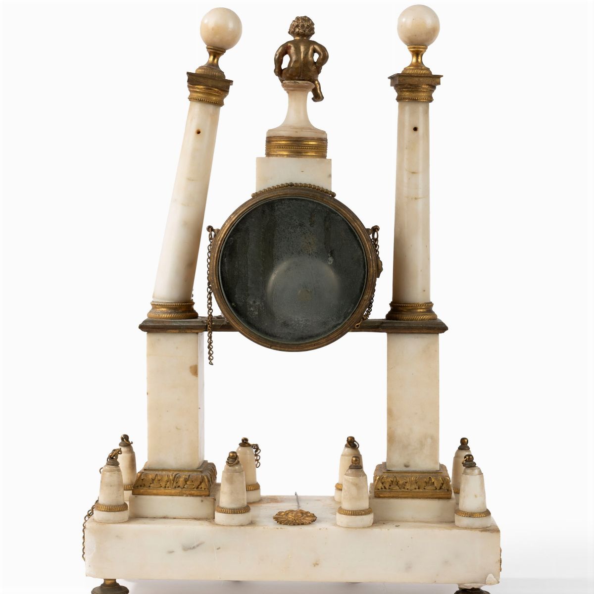 Pendola Luigi XVI in Marmo Bianco e Bronzo Dorato, Secolo XVIII