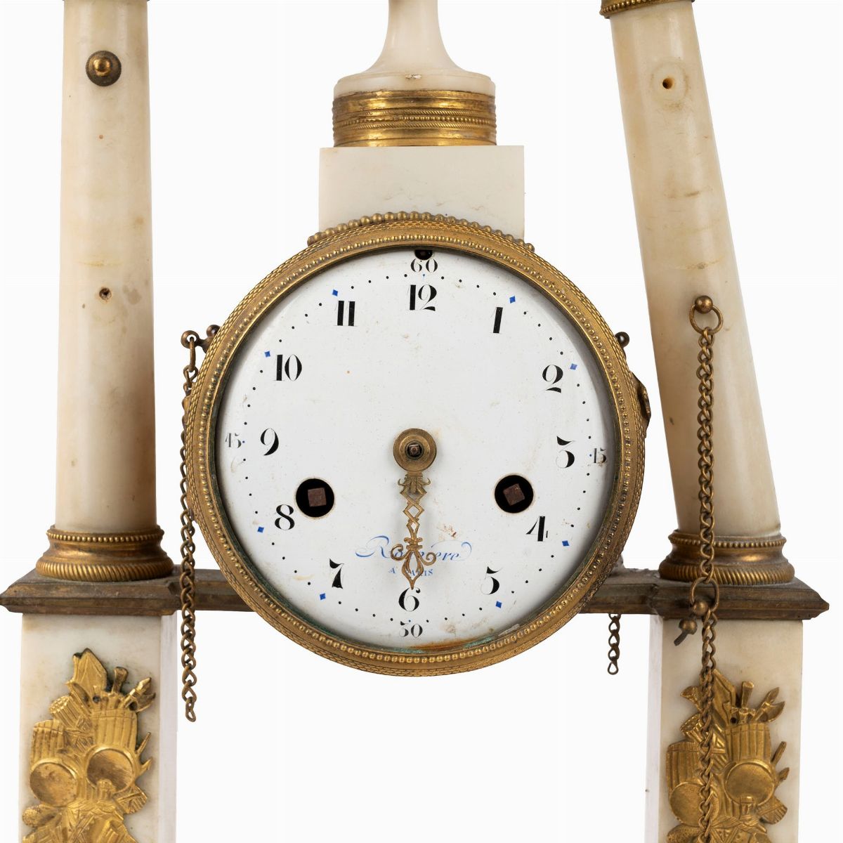 Pendola Luigi XVI in Marmo Bianco e Bronzo Dorato, Secolo XVIII