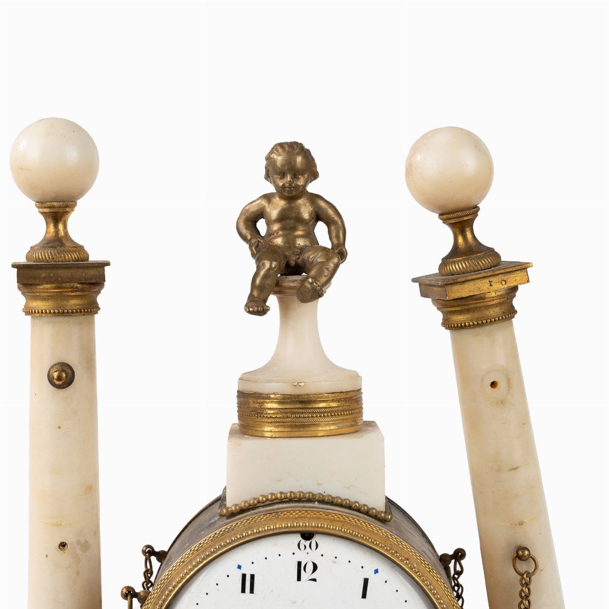 Pendola Luigi XVI in Marmo Bianco e Bronzo Dorato, Secolo XVIII