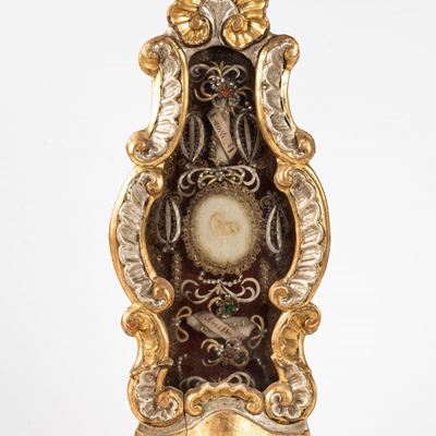 Agnus dei in Cera Entro Teca in Legno Intagliato e Dorato, Secolo XVIII