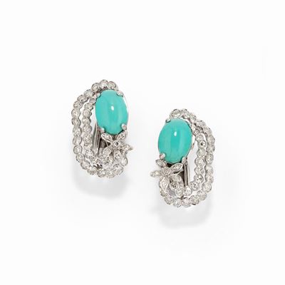 Orecchini in oro bianco 18k con turchesi e diamanti