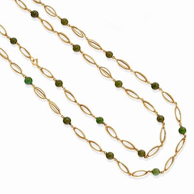 Collana in oro giallo 18k con pietre dure verdi