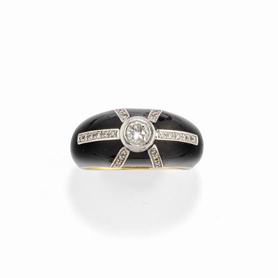 Anello in oro bicolore 18K con onice e diamanti