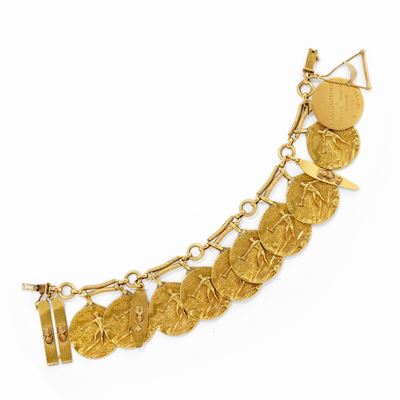 Bracciale charms in oro giallo 18k con quattordici pendenti