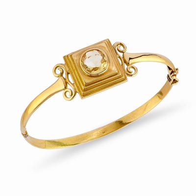 Bracciale rigido in oro giallo 18k con pietra gialla