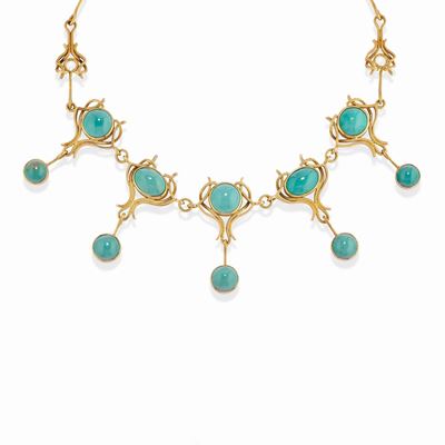 Collana in oro giallo 18k con turchesi