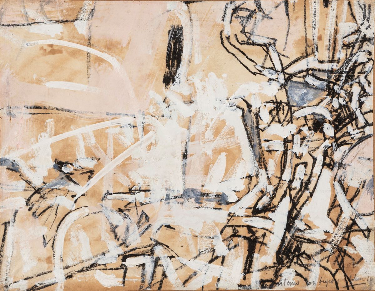 Valerio Adami - Fatto n. 2, tempera su carta applicata su tela