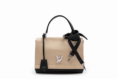 Borsa LockMe in pelle nera e beige con dettagli in metallo