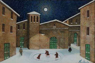 Sotto la luna, olio su tavola