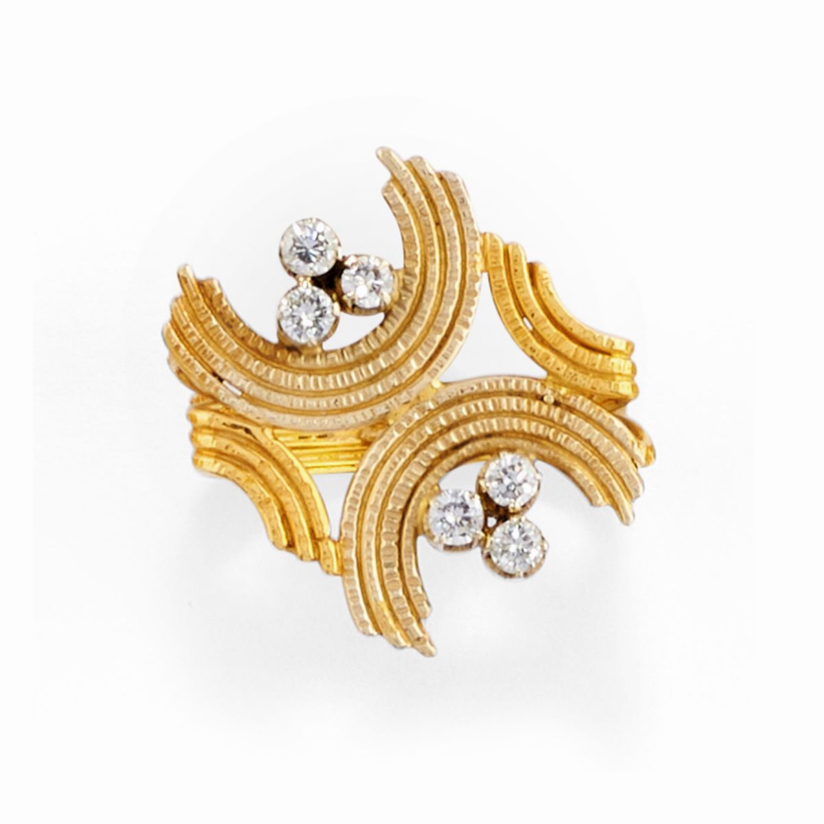 Pao Ying Wang - Quattro anelli in oro giallo 18k con pietre colorate e diamanti