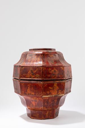 SCATOLA PORTAVIVANDE IN LEGNO LACCATO ROSSO E ORO