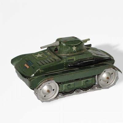 Carro armato carica a molla in latta litografata, Germania, 1950
