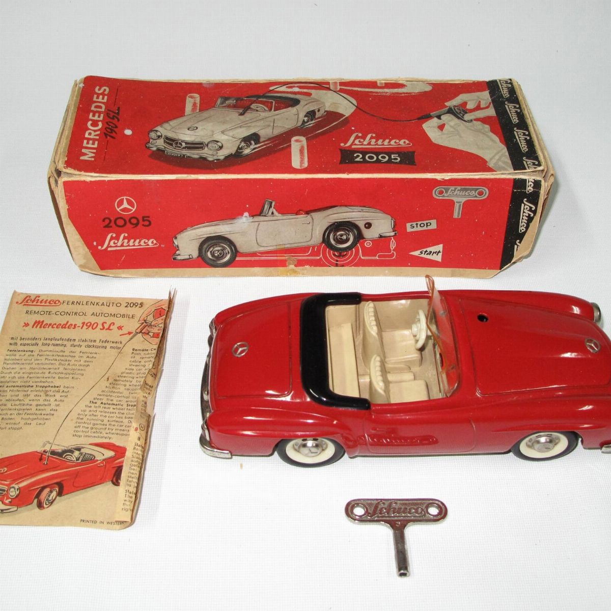 Schuco - Auto Mercedes 190 SL, giocattolo d'epoca a molla con scatola originale