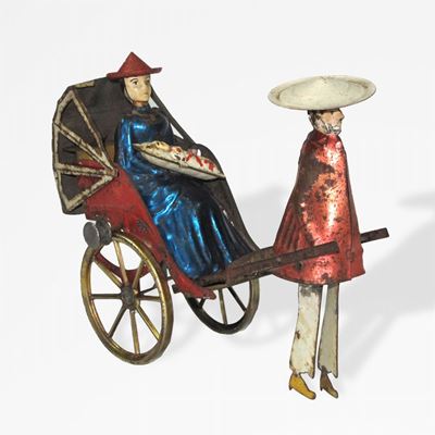 Mikado Family, Giocattolo in latta litografata con movimento a volano, Germania 1910