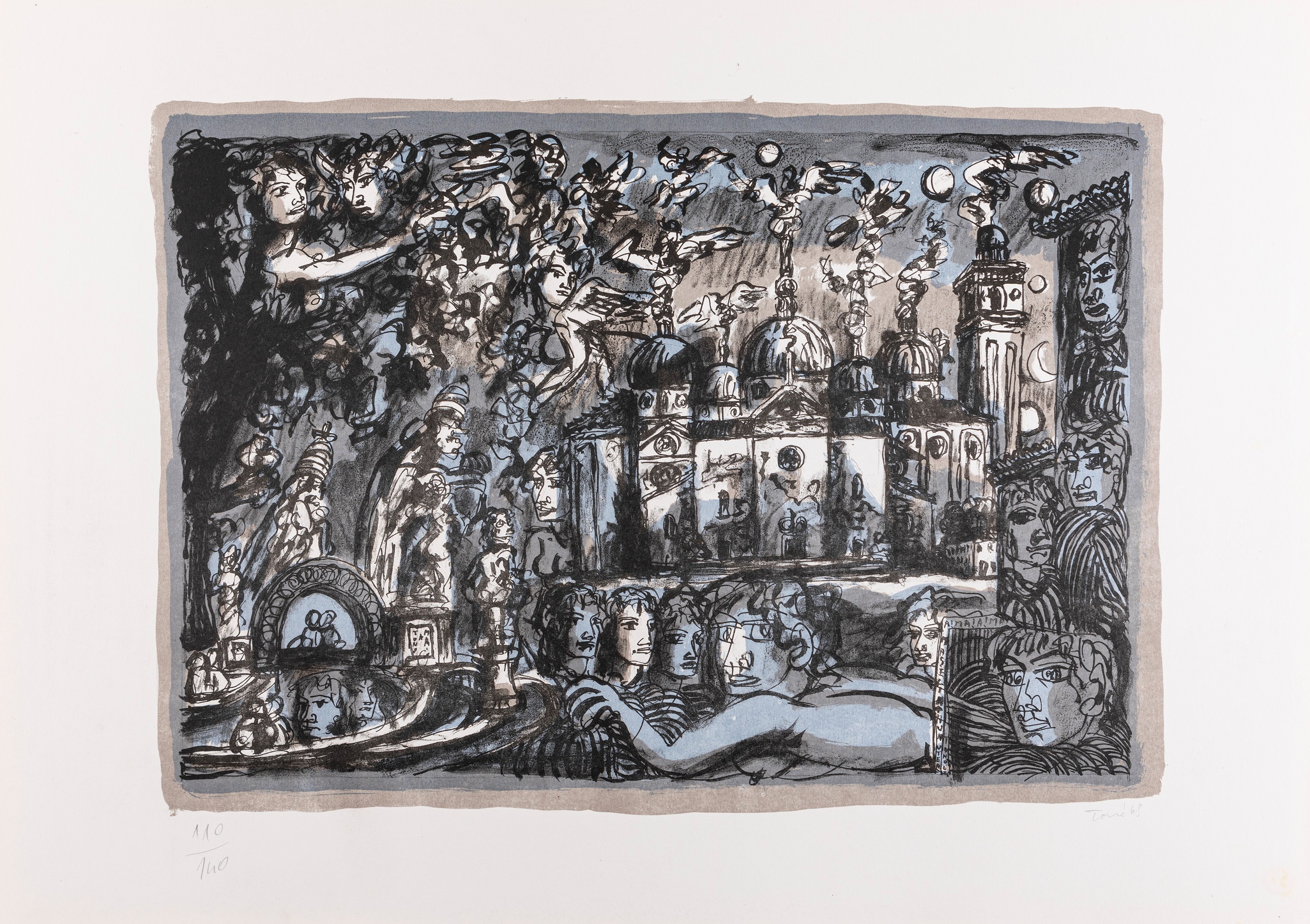 Lotto di 04 litografie a colori di varie misure, ess. 110/140