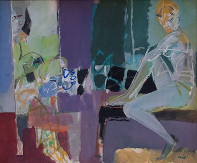 Composizione con figura femminile, olio su tavola
