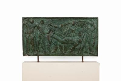 Deposizione, bronzo patina verde, 1975