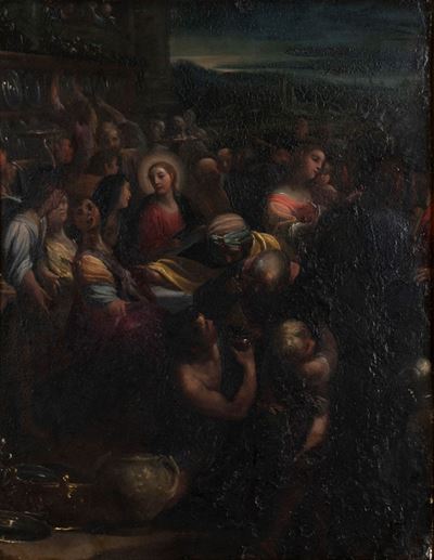 Anonimo, Nozze di Cana, olio su rame