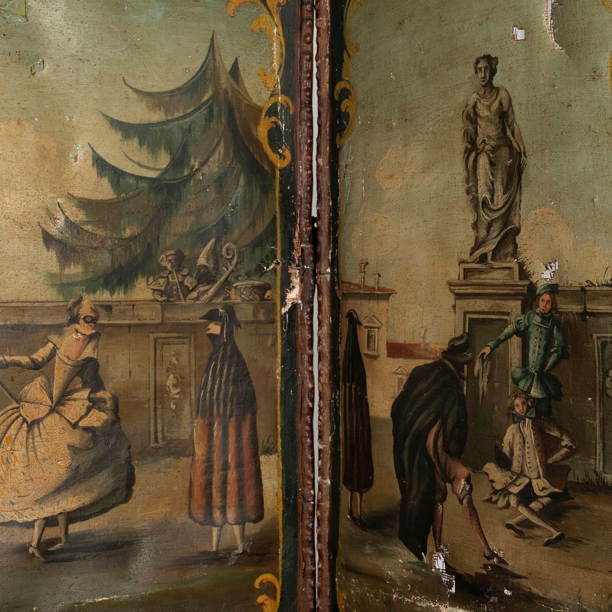 Paravento in Legno con Pannelli Dipinti su Tela, Venezia Secolo XVIII