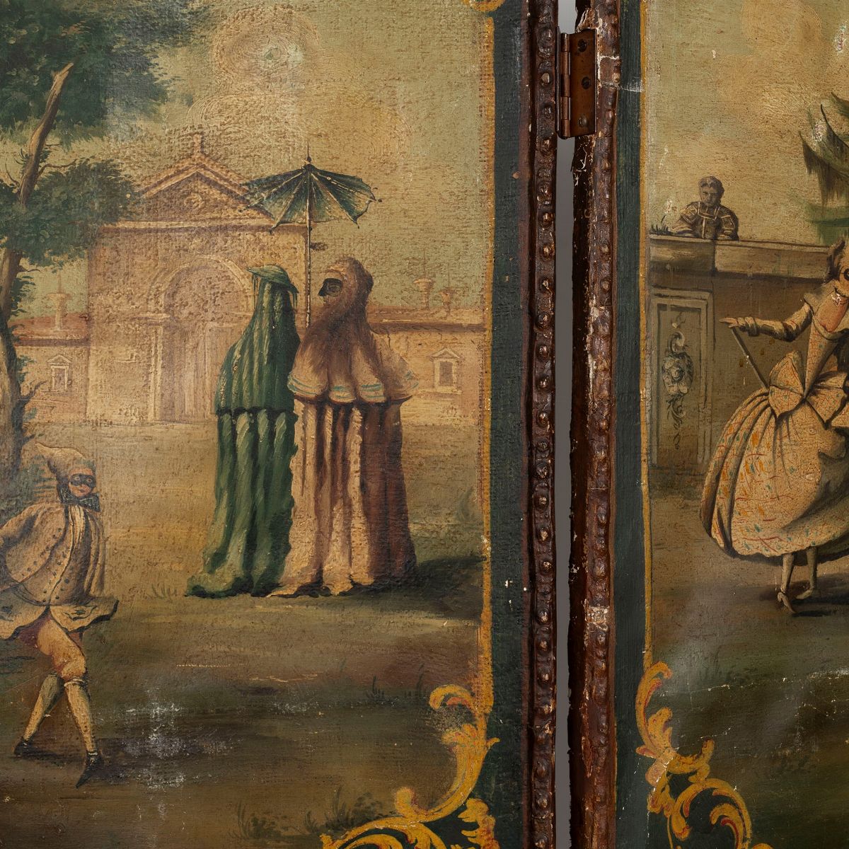 Paravento in Legno con Pannelli Dipinti su Tela, Venezia Secolo XVIII