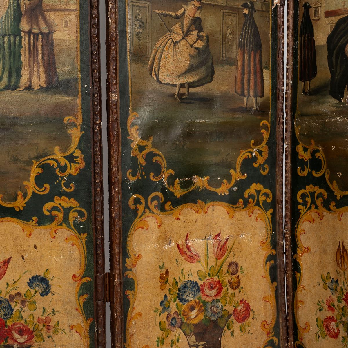 Paravento in Legno con Pannelli Dipinti su Tela, Venezia Secolo XVIII
