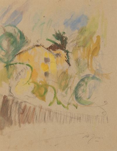 Paesaggio, tecnica mista su carta