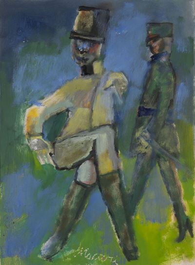Soldati - olio su cartone telato, 35 x 24 cm, 1963