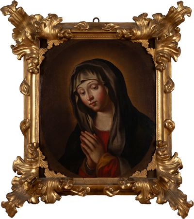 Scuola romana, Vergine in preghiera, olio su tela, cm 48 x 40