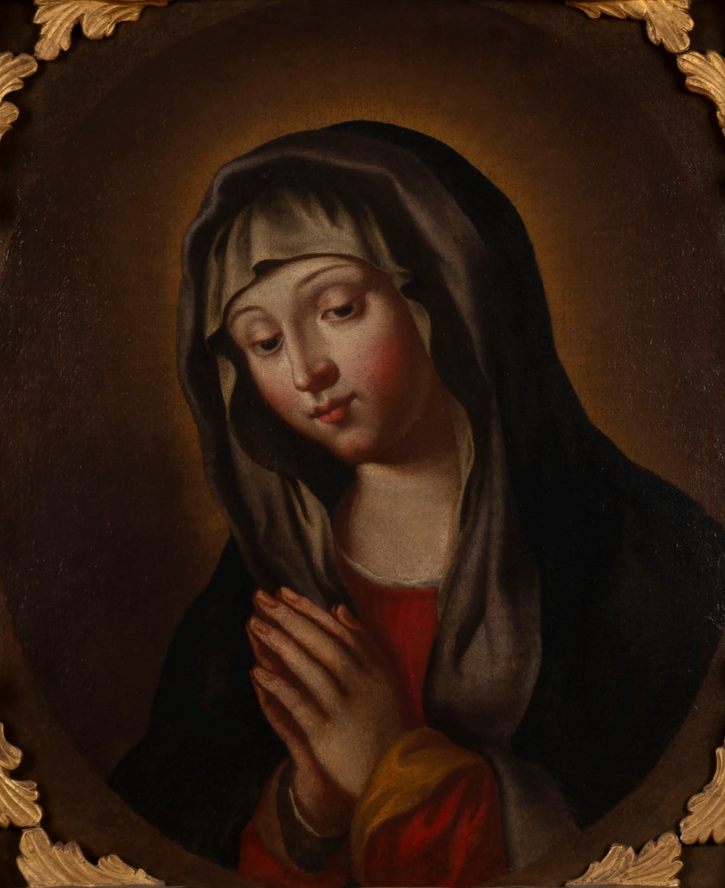 Scuola Romana, Secolo XVIII - Scuola romana, Vergine in preghiera, olio su tela, cm 48 x 40