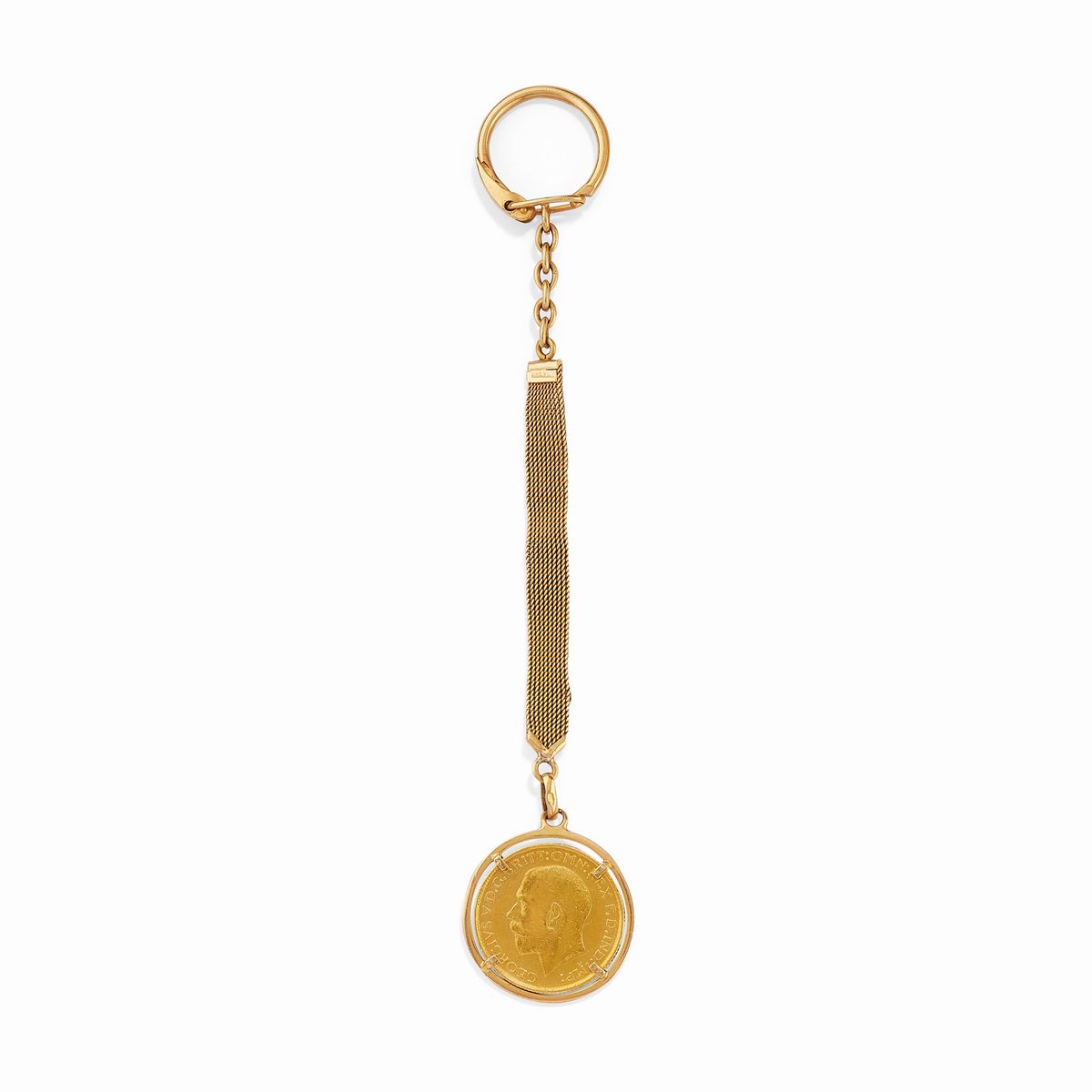 Bracciale rigido in oro giallo 18k con pendente marengo belga e portachiavi