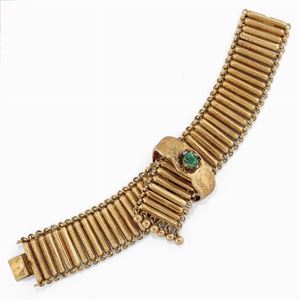 A 18K yellow gold, diamond and emerald bracelet, XIX Century