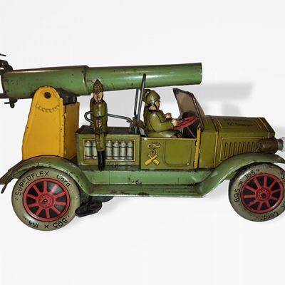 Autocarro militare con cannone, latta litografata, carica a molla, 1938