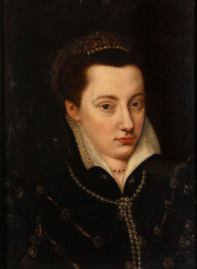 Autore sconosciuto, Ritratto di gentildonna in abiti eleganti, olio su tavola