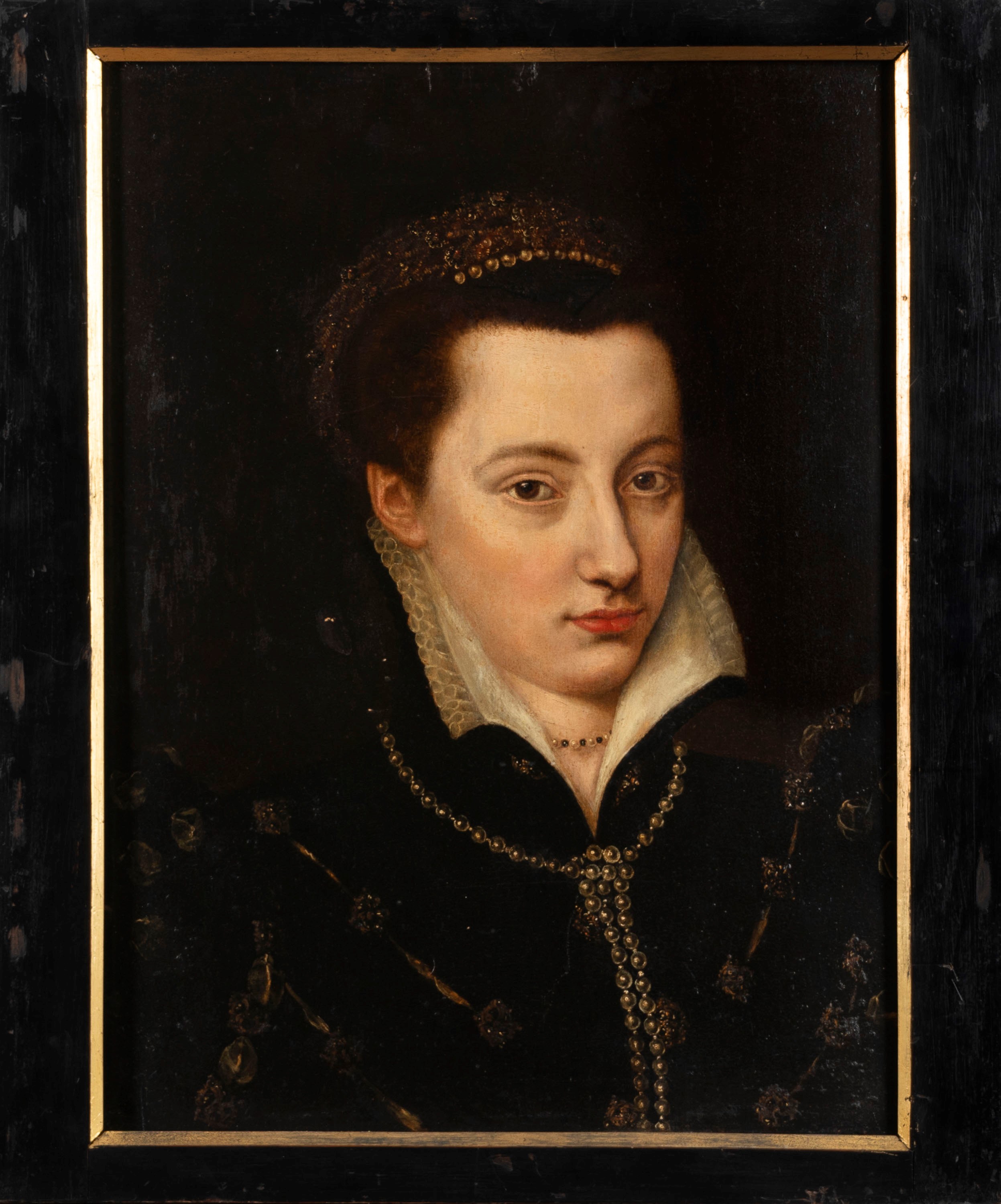 Scuola Fiamminga, Secolo XVI - Autore sconosciuto, Ritratto di gentildonna in abiti eleganti, oli...