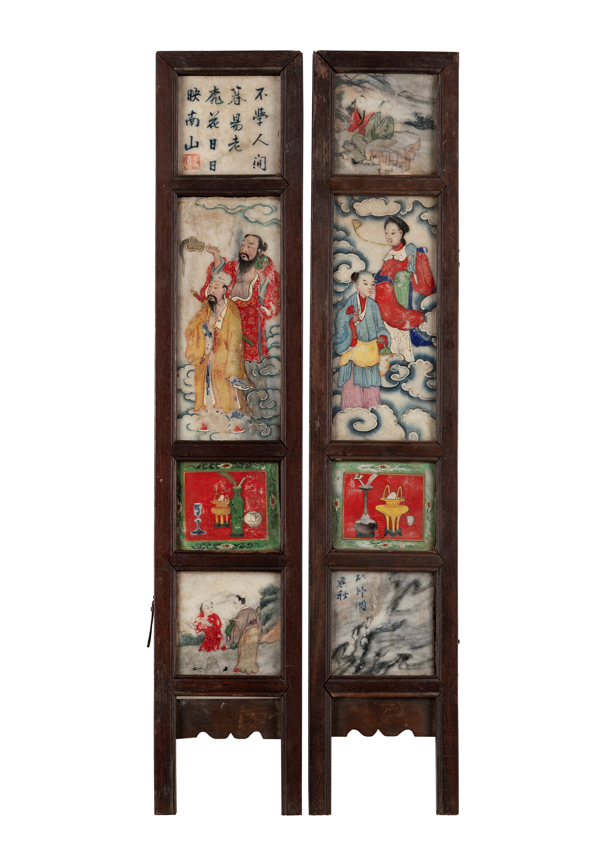 Paravento Decorativo Da Tavolo In Legno, 6 Ante, Con Scritta Feng Shui Laccata Nero Lucido, Dimensioni 7,5x24 Cm (piegato), 570g