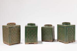 Four green ground ceramic vases. China, 19th c.