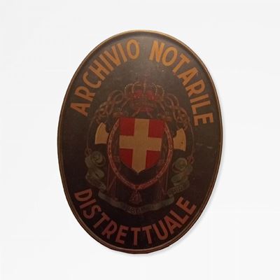 Insegna in latta litografata, Archivio Notarile Distrettuale, Italia, 1930