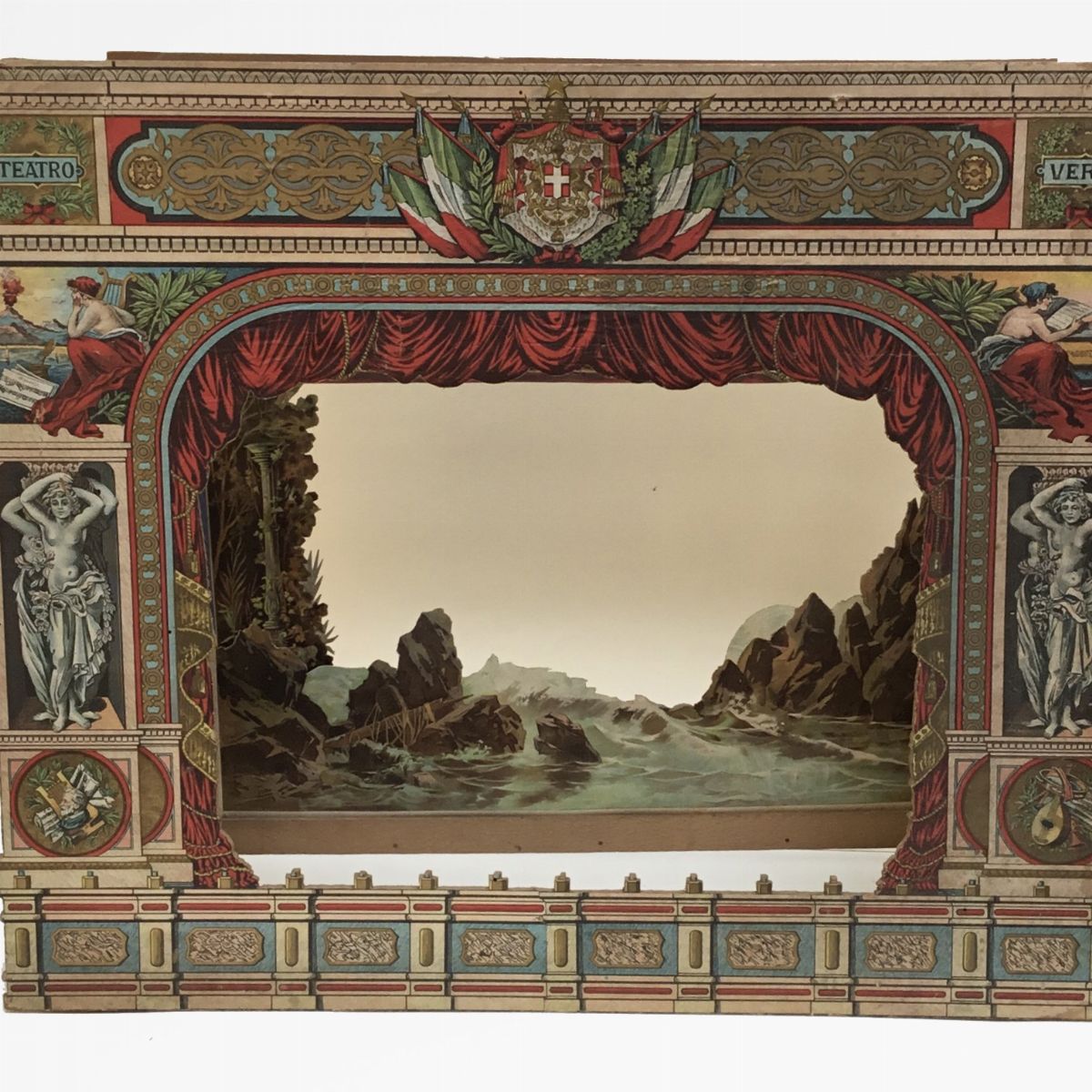 Teatro con fondali, legno e carta, fine '800
