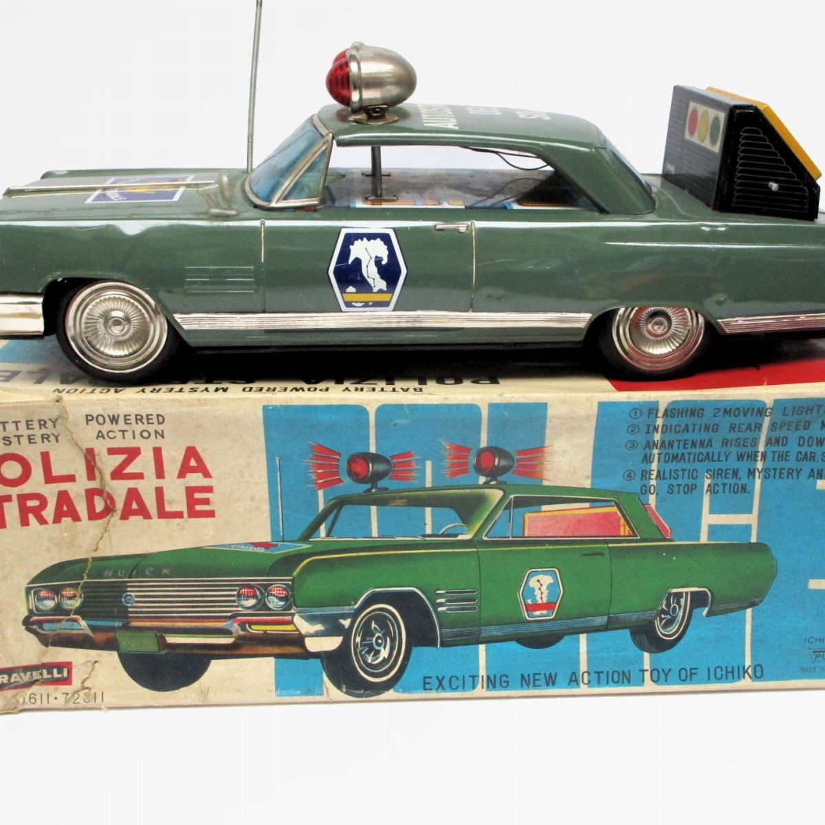 Ichiko - Auto modello Buik, giocattolo in latta con funzionamento a batteria, anni '60