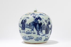 POTICHE CON COPERCHIO IN PORCELLANA A FONDO CELADON