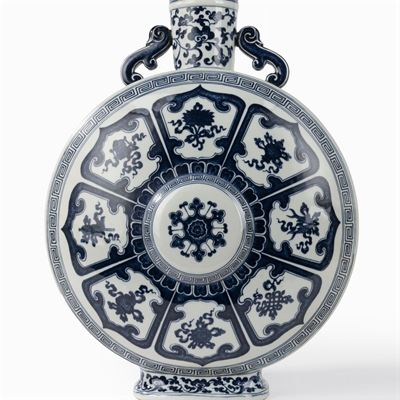 Vaso Moonflask in Porcellana Bianca e Blu, Cina, Secolo XX