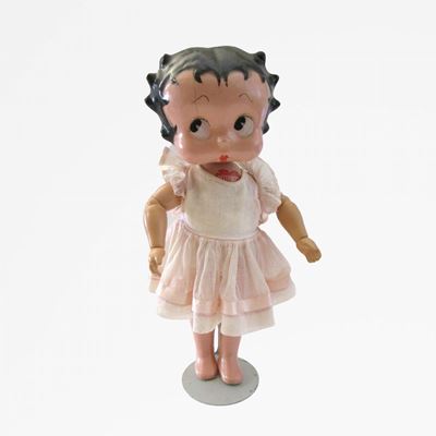 Betty Boop, Bambola in legno e composizione con adesivo originale Fleischer Studios, 1937