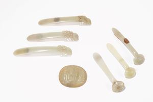  - ONE JADE PLAQUE, THREE RUYI SCEPTERS AND THREE PAPERWEIGHTS